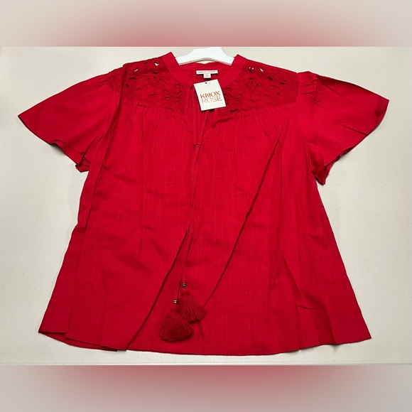 Knox Rose boho peasant style blouse with Tassels & embroidery - Picture 4 of 10